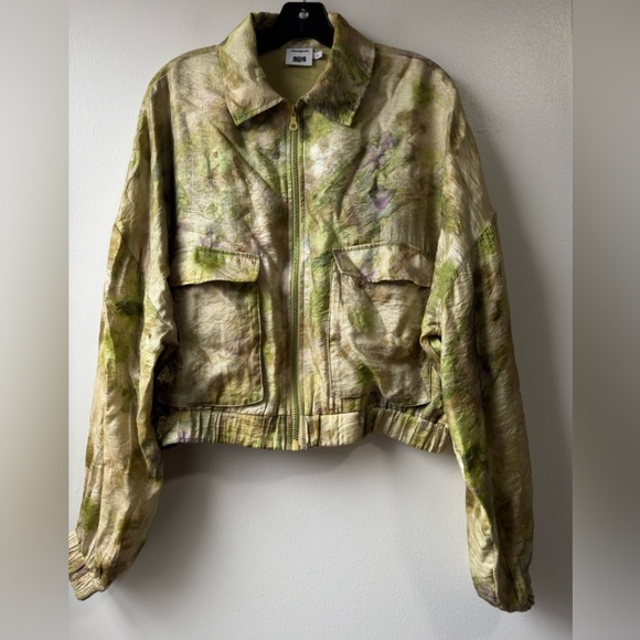 Desigual Abstract Floral Bomber Olive Green Tie-Dye Bomber Jacket - Picture 2 of 16